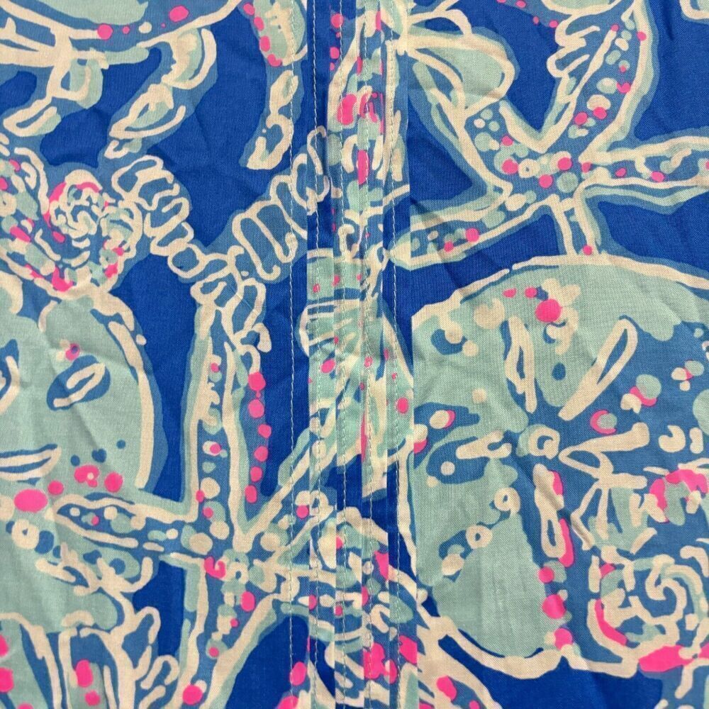 Lilly Pulitzer Tunic Blouse Top Blue L Long Sleeve V Neck 100% Rayon Floral - Picture 6 of 11